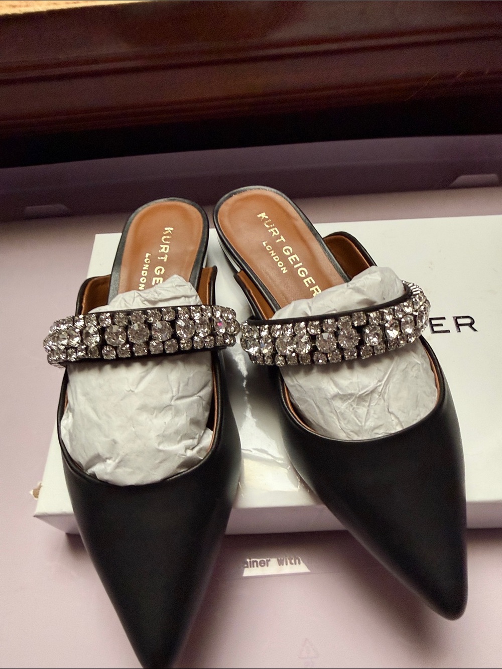 Kurt Geiger Black Crystal Strap Pointed Mules size EUR36 - US 6 - Picture 4 of 6